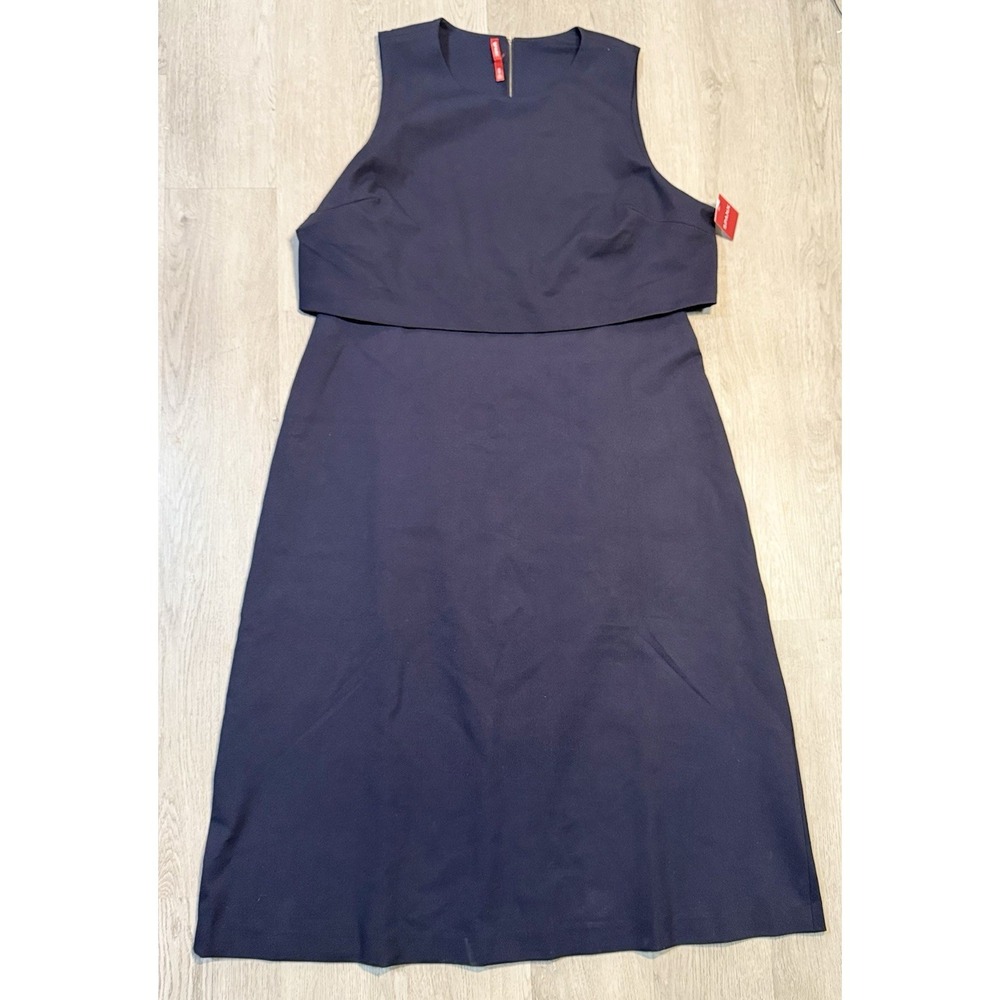 SPANX Ponte Fitted Midi Dress Women 2XL Classic Navy Sleeveless Open Back NWT